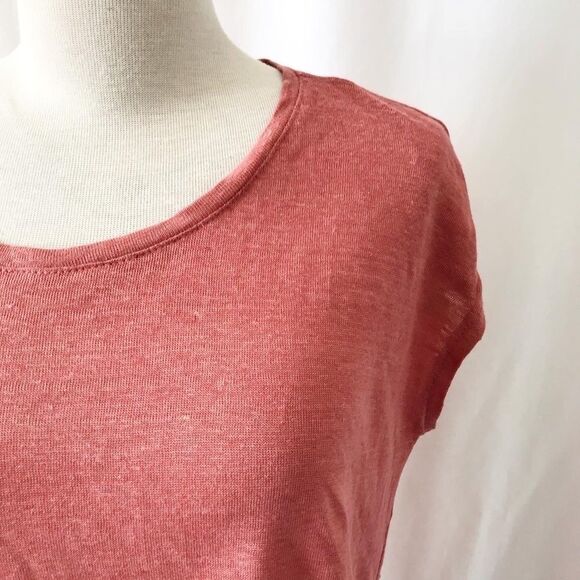 Tahari NWT peach 100% linen button back top Size M - Picture 2 of 9
